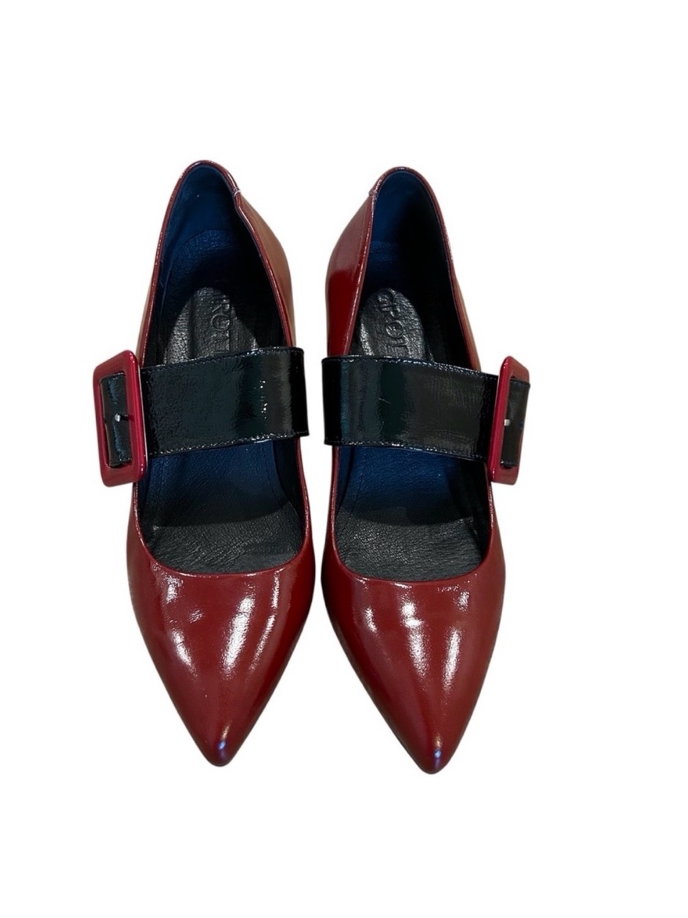 Girotti Burgundy Hand Crafted Luxury Leather Block Heels Strap Buckle 40 / 9.5